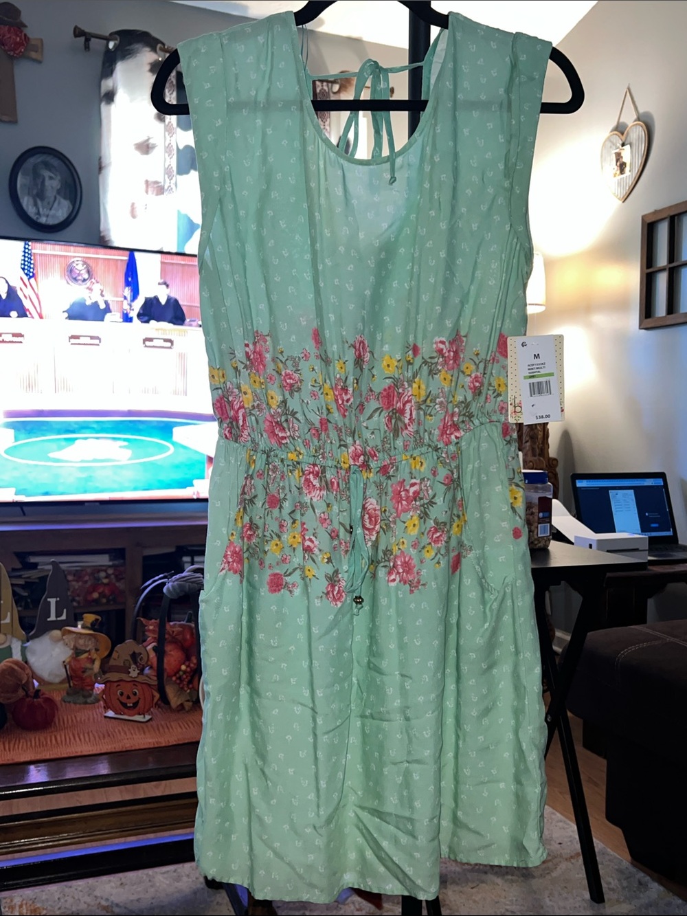 BeBop Mint Green Floral Tie-Back Midi Dress